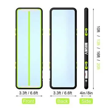 AWSUM 10ft/13ft/16ft/20ft/23ft Air Mat Tumbling Track 4/8 inches Thick Inflatable Training mat Gymnastics Mat with Electric Pump for Home/Gym/Outdoor 3 * 1 * 0.1M Green