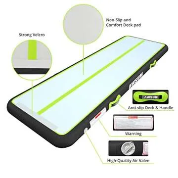 AWSUM 10ft/13ft/16ft/20ft/23ft Air Mat Tumbling Track 4/8 inches Thick Inflatable Training mat Gymnastics Mat with Electric Pump for Home/Gym/Outdoor 3 * 1 * 0.1M Green