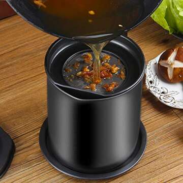 Cambom Bacon Grease Container with Fine Mesh Strainer, 1.3 L almost 6 Full Cups Iron Cooking Oil Can...
