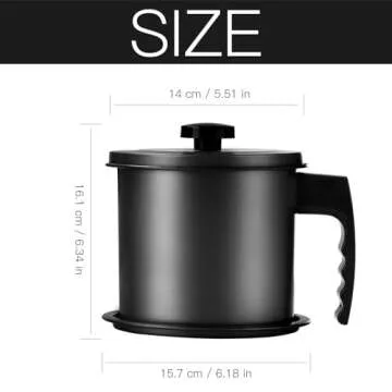 Cambom Bacon Grease Container with Fine Mesh Strainer, 1.3 L almost 6 Full Cups Iron Cooking Oil Can with Removable a Coaster Tray for Kitchen Fat Storage Black