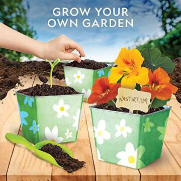 NATIONAL GEOGRAPHIC Flower Growing Kit for Kids - Decorate 3 Pots with Paint and Stickers, Kids Gard...