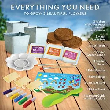 NATIONAL GEOGRAPHIC Flower Growing Kit for Kids - Decorate 3 Pots with Paint and Stickers, Kids Gardening Set, Arts and Crafts for Kids Ages 8-12, Garden Kit for Kids, Birthday Gifts, Medium