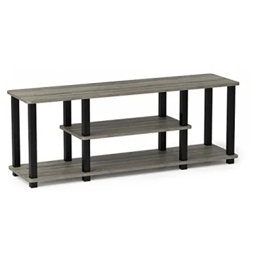 Furinno No-Tools 3-Tier TV Stand French Oak Grey Black - Stylish & Easy Assembly