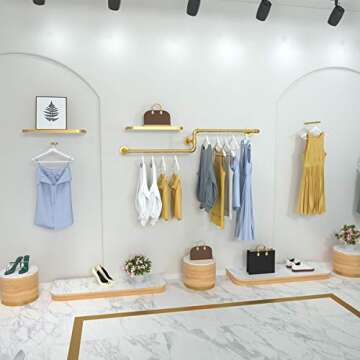 MDEPYCO Industrial Pipe Wall Mounted Towel Clothing Hanging Shelve for Clothes(Gold, 71" L x 11.8" D)