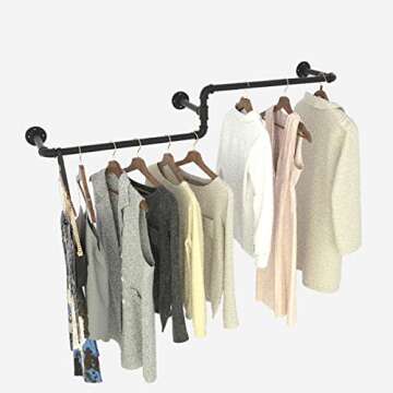 MDEPYCO Industrial Pipe Wall Mounted Towel Clothing Hanging Shelve for Clothes(Gold, 71" L x 11.8" D)