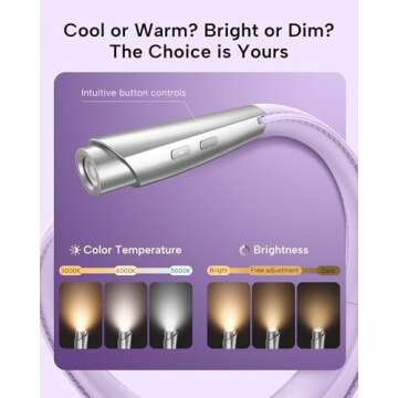enclize LED Neck Reading Light, Book Light for Reading in Bed, 3 Colors, 9 Brightness Levels, Lightweight Comfortable Design, Long Lasting, Perfect for Knitting,Crafting,Camping, Lavender