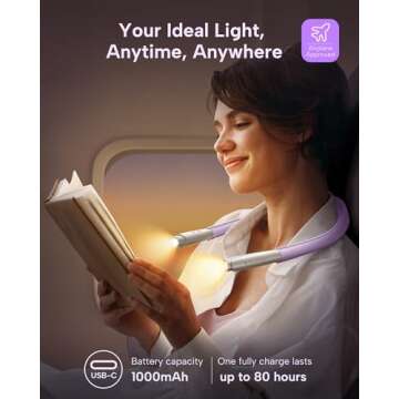 enclize LED Neck Reading Light, Book Light for Reading in Bed, 3 Colors, 9 Brightness Levels, Lightweight Comfortable Design, Long Lasting, Perfect for Knitting,Crafting,Camping, Lavender