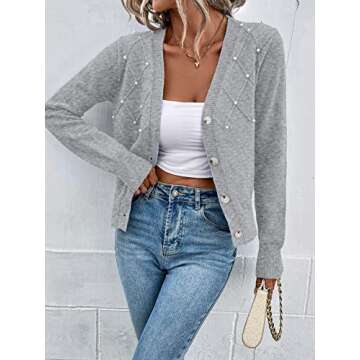 Verdusa Women's Cropped Cardigan: Light Grey Trendy Sweater
