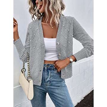 Verdusa Women's Cropped Cardigan: Light Grey Trendy Sweater