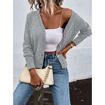 Verdusa Women's Cropped Cardigan: Light Grey Trendy Sweater