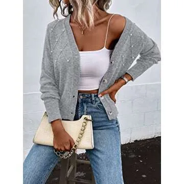 Verdusa Women's Cropped Cardigan: Light Grey Trendy Sweater