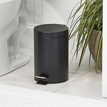 mDesign Pedal Bin — Metal Waste Bin with Pedal, Lid and Plastic Bucket Insert — for Bathroom, Ki...
