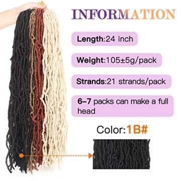ZRQ 24 Inch Soft Locs 6 Packs Pre-looped Faux Locs Crochet Hair, Natural Goddess Locs Curly Extended Soft Loc Crochet Braids Synthetic Dreadlocks Hair Extensions 1B#