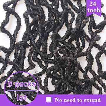 ZRQ 24 Inch Soft Locs 6 Packs Pre-looped Faux Locs Crochet Hair, Natural Goddess Locs Curly Extended Soft Loc Crochet Braids Synthetic Dreadlocks Hair Extensions 1B#