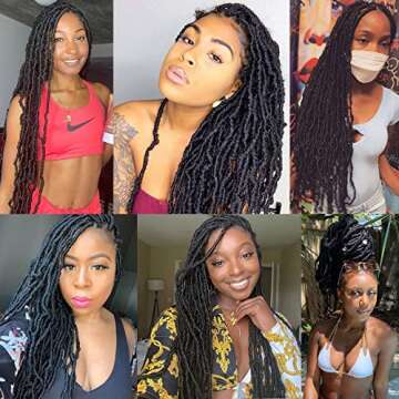 ZRQ 24 Inch Soft Locs 6 Packs Pre-looped Faux Locs Crochet Hair, Natural Goddess Locs Curly Extended Soft Loc Crochet Braids Synthetic Dreadlocks Hair Extensions 1B#