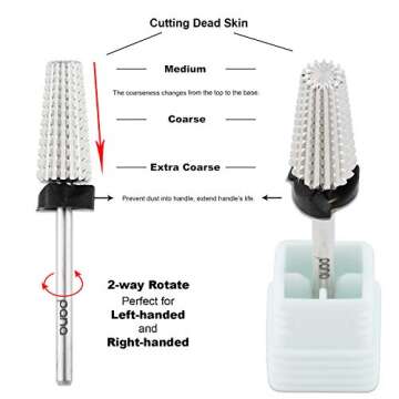 PANA Nail Carbide 5 in 1 Bit - Two Way Rotate use for Both Left and Right Handed - Fast remove Acrylic or Hard Gel - 3/32" Shank - Manicure, Nail Art, Drill Machine (Extra Coarse - XC, Silver)