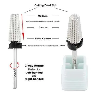 PANA Nail Carbide 5 in 1 Bit - Two Way Rotate use for Both Left and Right Handed - Fast remove Acrylic or Hard Gel - 3/32" Shank - Manicure, Nail Art, Drill Machine (Extra Coarse - XC, Silver)