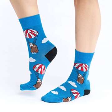 Good Luck Sock Women's Parachuting Sloths Socks, Adult