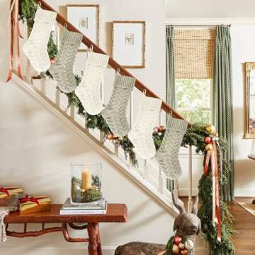 18" Khaki and Ivory Knit Christmas Stockings,6 Pack