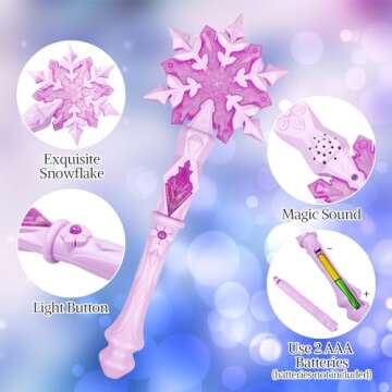 Light Up Frozen Snowflake Wand with Sound(Motion Sensitive) Magic Toy for Kids Girls Princess Party Favors Costume Cosplay Accessories 2 Pieces Blue & Pink