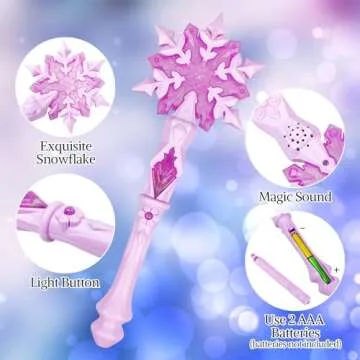 Light Up Frozen Snowflake Wand with Sound(Motion Sensitive) Magic Toy for Kids Girls Princess Party Favors Costume Cosplay Accessories 2 Pieces Blue & Pink