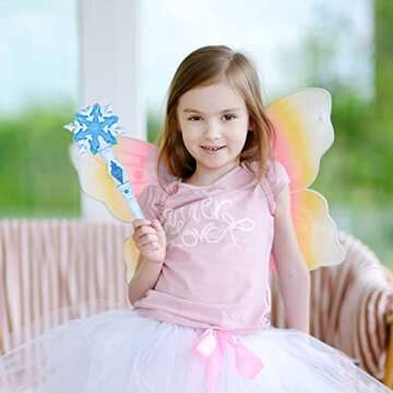 Light Up Frozen Snowflake Wand with Sound(Motion Sensitive) Magic Toy for Kids Girls Princess Party Favors Costume Cosplay Accessories 2 Pieces Blue & Pink