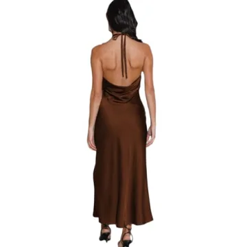 BEOVR Satin Halter Neck Dress for Stylish Women