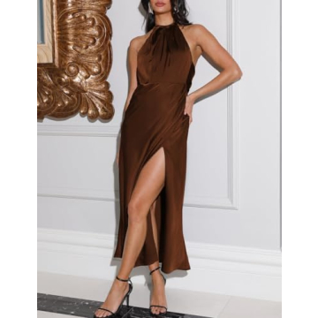 BEOVR Satin Halter Neck Dress for Stylish Women