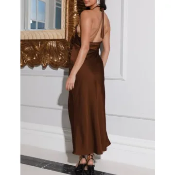 BEOVR Satin Halter Neck Dress for Stylish Women