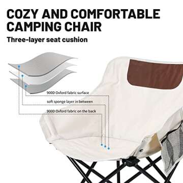 Camping Chairs Lawn Chairs Portable Chair Support 265lbs,Foldable Chair Sets up in 4 Seconds, Backpacking Chair with Carring Bags, White 2 Pcs