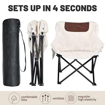 Camping Chairs Lawn Chairs Portable Chair Support 265lbs,Foldable Chair Sets up in 4 Seconds, Backpacking Chair with Carring Bags, White 2 Pcs