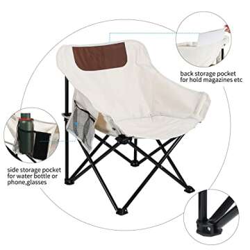 Camping Chairs Lawn Chairs Portable Chair Support 265lbs,Foldable Chair Sets up in 4 Seconds, Backpacking Chair with Carring Bags, White 2 Pcs