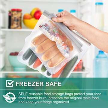 SPLF 10 Pack BPA FREE Reusable Storage Bags (5 Reusable Sandwich Bags, 3 Reusable Snack Bags, 2 Reusable Gallon Bags), Extra Thick Freezer Bags Leakproof Silicone and Plastic Free Bags