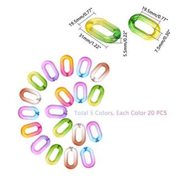 PH PandaHall 100 pcs Acrylic Linking Rings, 5 Colors Quick Link Connectors for Earring Necklace Jewe...