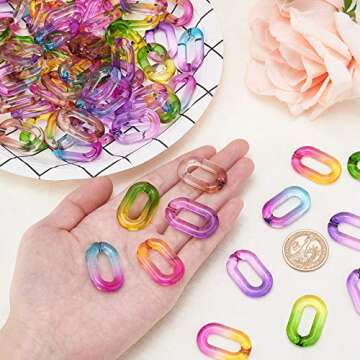 PH PandaHall 100 pcs Acrylic Linking Rings, 5 Colors Quick Link Connectors for Earring Necklace Jewelry Eyeglass Chain DIY Craft Making