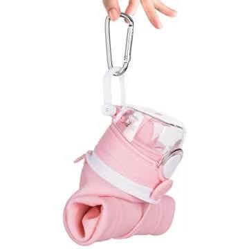 Valourgo 1L Collapsible Water Bottle BPA Free Portable Large Travel Mug Reusable Sports Bottle (35 oz Pink)