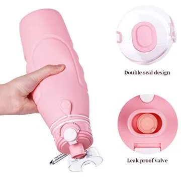 Valourgo 1L Collapsible Water Bottle BPA Free Portable Large Travel Mug Reusable Sports Bottle (35 oz Pink)