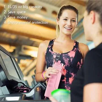 Valourgo 1L Collapsible Water Bottle BPA Free Portable Large Travel Mug Reusable Sports Bottle (35 oz Pink)