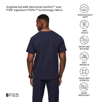 FIGS Leon Three-Pocket Scrub Top for Men in Navy Blue