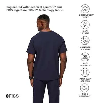 FIGS Leon Three-Pocket Scrub Top for Men in Navy Blue