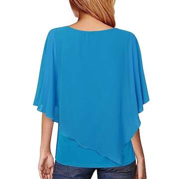 Lotusmile Chiffon Blouses for Women Dressy, Women's Tops Dressy Casual Flattering Hide Belly Top Blue Blouses for Evening Party Wedding Elegant Dress Shirt