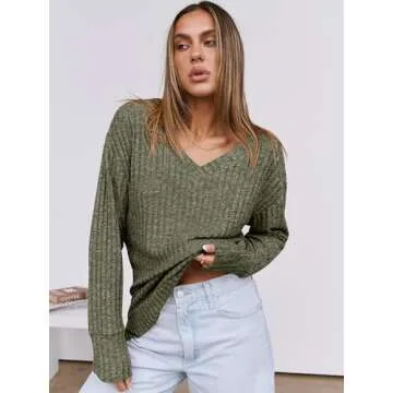 ANRABESS Long Sleeve Women's V Neck Casual Sweater