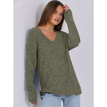 ANRABESS Long Sleeve Women's V Neck Casual Sweater