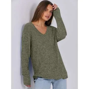 ANRABESS Long Sleeve Women's V Neck Casual Sweater