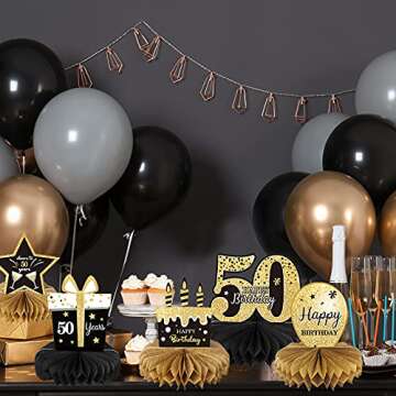 9 Pieces 50th Birthday Decoration 50th Birthday Centerpieces for Tables Decorations Cheers to 50 Years Honeycomb Table Topper for Men and Women Fifty Years Birthday Party Decoration Supplies(50th)