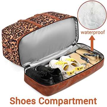 Weekender Bags for Women, Large Overnight Bag Canvas Travel Duffel Bag Carry On Tote with Shoe Compa...