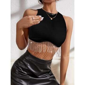 Milumia Women Concert Crop Tops Sleeveless Party Knit Shirts Black Small
