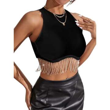 Milumia Women Concert Crop Tops Sleeveless Party Knit Shirts Black Small