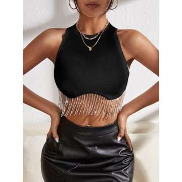 Milumia Women Concert Crop Tops Sleeveless Party Knit Shirts Black Small