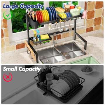 SNSLXH 2-Tier Over The Sink Dish Drying Rack, Kitchen Large Dish Drying Rack Over The Sink, Suitable for Most Sinks, Effective Dish Drying, Kitchen Drying Rack（24.8"-35.4"）